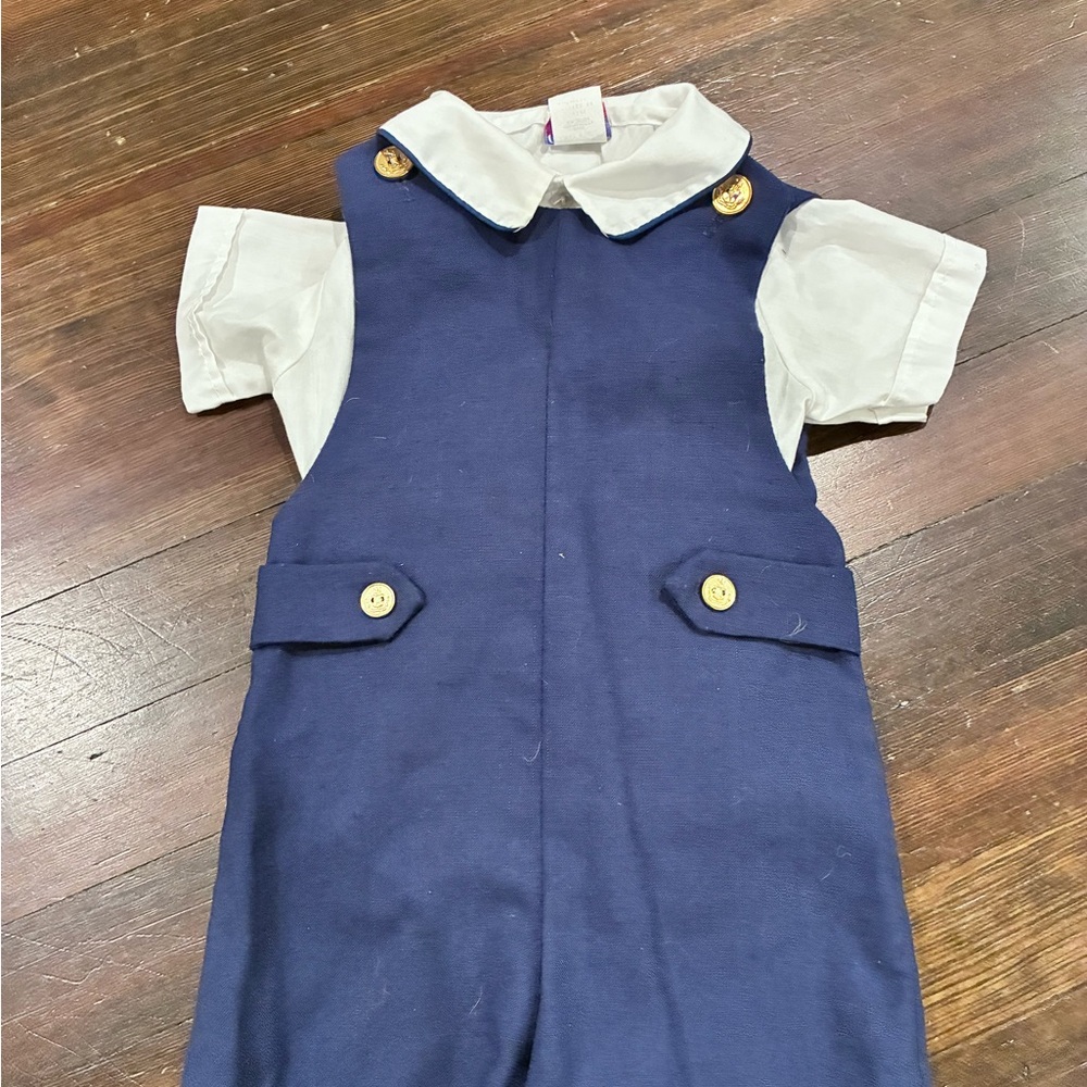 2-3T Vintage Good Lad Navy and White Boys Romper Set